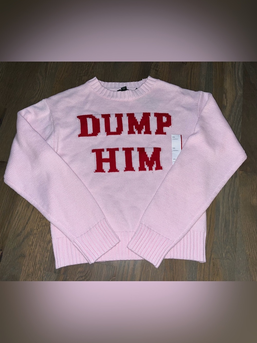NWT Dump Him Graphic Knit Sweater Pink Long Sleeve Women’s XS